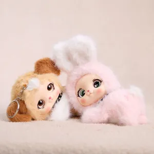 Cute vinyl face plush doll keychain, soft stuffed animal bag charm for kids and teens girls.