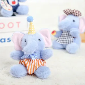 Niedlicher blauer Plüsch Elefant Kuscheltier Spielzeug mit Partyhut und gestreiften