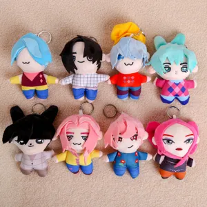 Cute Q-version anime cartoon plush doll keychains set, stylish character hanging ornaments.