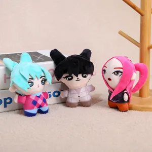 Cute KPOP demon hunters cartoon anime plush doll keychains set, soft stuffed mini pendant.