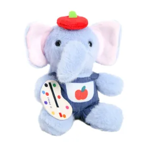 Süßer blauer Elefant Plüschtier mit roter Berete und Malpalette, weiche Kuschelpuppe.