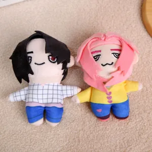 Cute chibi anime plush doll set, soft cartoon character pendant for fans and kids collection.