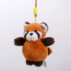 Cute red panda plush toy bag pendant, soft stuffed animal doll keyring for kids and gifts.
