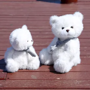 Simpatico orsetto di peluche bianco con sciarpa grigia, morbida bambola regalo per ragazze.
