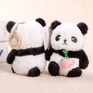 Schattige panda pluche sleutelhanger speelgoed met aardbei bedel tas hanger cadeau.