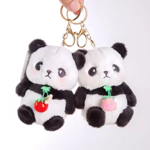 Schattige panda pluche sleutelhanger met aardbei bedel, zachte tas hanger accessoire cadeau.