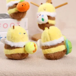 Dettaglio portachiavi ape in peluche carina, ciondolo borsa animale morbido con accessori.