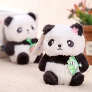 Schattige panda pluche speelgoed hanger met bloem accessoire voor tas en kindergeschenk.