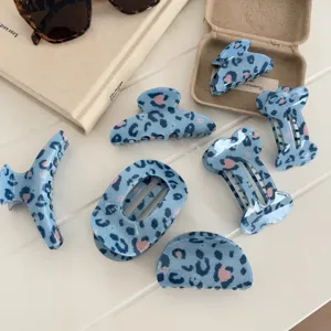 Blue leopard print hair claw clips set cute aesthetic hair accessories for daily wear