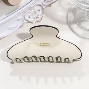 Chic cream acetate hair claw clip with French gold lettering elegant crescent shape shark clip