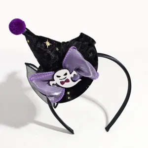 Halloween mini witch hat headband with cute ghost and purple bow for party dress up.