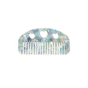 Acetate hair comb with heart cutouts, retro marble pattern bangs comb for women and girls.