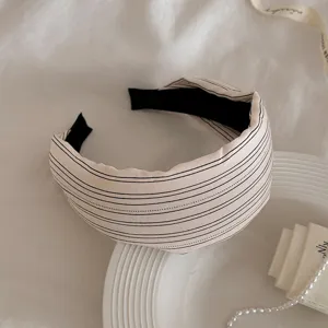 Elegant striped wide fabric headband, stylish hair hoop accessory for women daily wear.