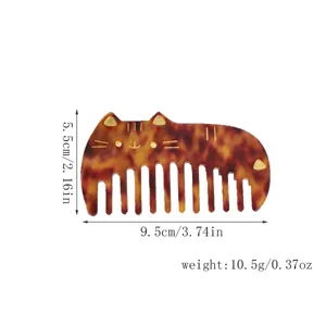 Cute cat shape acetate hair comb with tortoise shell texture, portable and stylish daily hair tool.