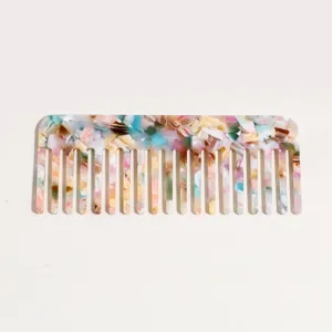 Tortoise shell acetate wide tooth hair comb for anti-static detangling and hair styling.