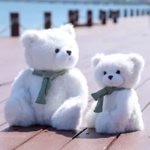 Simpatico orsetto di peluche bianco con sciarpa verde morbida bambola animale regalo