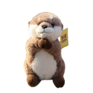 Cute stuffed otter plush toy, realistic animal doll in praying pose, soft birthday gift.