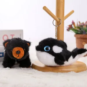 Cute killer whale and bear plush toy keychains, soft stuffed animal pendants for bags.