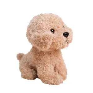 Cute brown teddy dog plush toy pendant, soft stuffed puppy doll for backpack decoration.