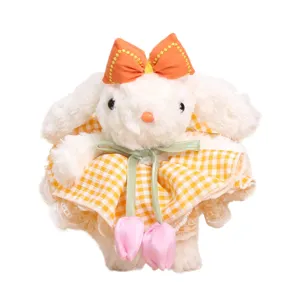Cute tulip dress lop-eared rabbit plush pendant with bow and bag hanging ornament gift.