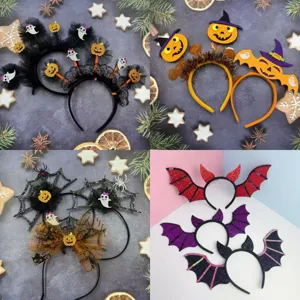 Halloween Spider Web Pumpkin Witch Hat Headband Skull Mesh Headwear Day of the Dead Party Hair Accessories for Women