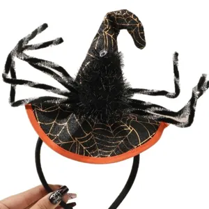Halloween spider web witch hat headband with fluffy spider legs party costume hair hoop