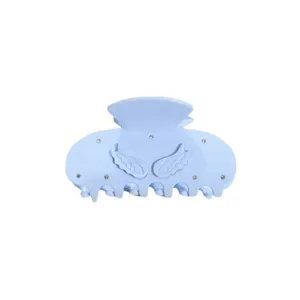 Light blue hair claw clip featuring angel wing relief and sparkling rhinestones main view accessory