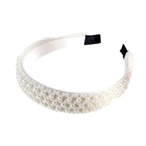 Diadema de perlas blancas estilo barroco banda ancha para el cabello elegante novia moda