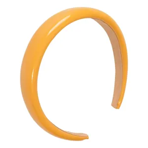 Yellow glossy leather headband, simple solid color wide sponge hair hoop for daily fashion.
