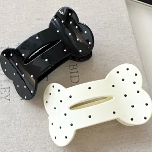 Bonito juego de pinzas para el pelo de hueso con lunares, horquilla de resina para flequillo.