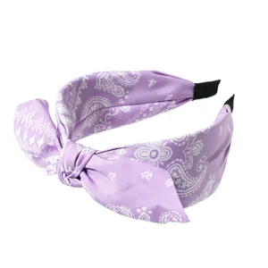 Lila Paisley Druck Stoff Schleife Haarreif, breites Haarband für Damen Trend Streetwear.
