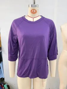 Purple raglan half sleeve loose t-shirt for women, comfortable casual basic daily wear top.
