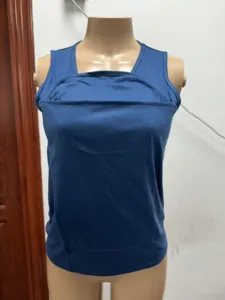 Dark blue multi-functional baby wearing kangaroo shirt V-neck sleeveless comforting top detail.