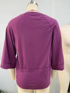 2025 Summer Fashion Solid Color Round Neck Casual Loose Tee Women Patchwork Top