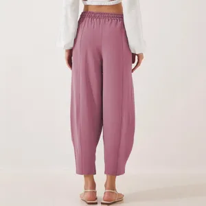 Women casual cropped trousers high waist loose cotton linen pants summer ankle length pants
