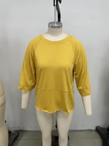 Solid color round neck half sleeve casual women t-shirt comfortable summer top daily wear
