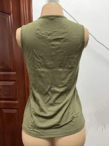 Olive green sleeveless tank top, casual basic solid color women summer top, back view detail