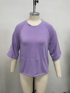 Purple casual crewneck half sleeve t-shirt for women, comfortable daily basic top wear.