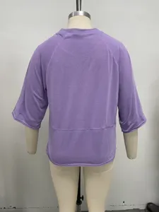 Solid color round neck half sleeve casual women's t-shirt back view comfortable top.