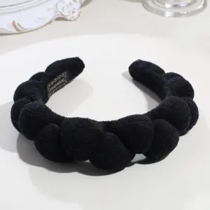 Black puffy cloud braided headband, stylish thick sponge hair hoop for daily wear and makeup wash.