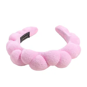 Pink sponge cloud headband for women, fluffy bubble makeup hair band for daily hair accessories.
