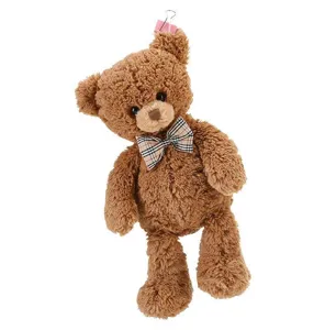 Mignon peluche ours en peluche marron avec nœud papillon à carreaux, doux et long poil jouet.
