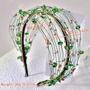 Grüner Kristallperlen geflochtener Haarreif elegante Haarschmuck für Damen stilvolles Accessoire