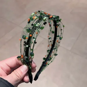 Europäische Mode Luxus Kristall Perlen geflochtenes grünes Stirnband Damen Haarschmuck
