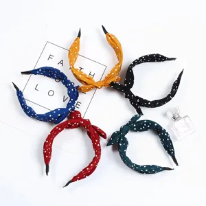 Korean polka dot bow headband with rabbit ears, stylish wide hair hoop for daily fashion wear.