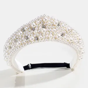 Vintage pearl crown headband elegant court style rhinestone fabric hair accessory for women