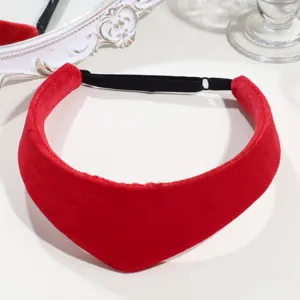 Red velvet crown headband elegant court style hair accessory with black adjustable elastic band.