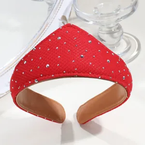 Red rhinestone crown headband elegant court style leather hair hoop for women and girls accessories