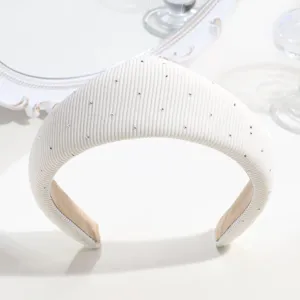 White padded rhinestone headband, elegant vintage fabric hair hoop for women and girls daily wear.