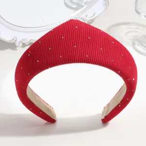 Red rhinestone corduroy padded headband vintage crown hair hoop for women accessory